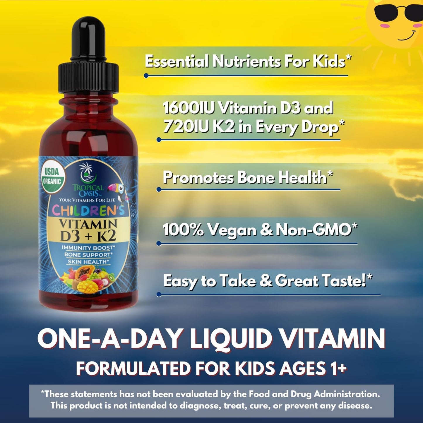 USDA Organic Vitamin D3 + K2 For Kid's