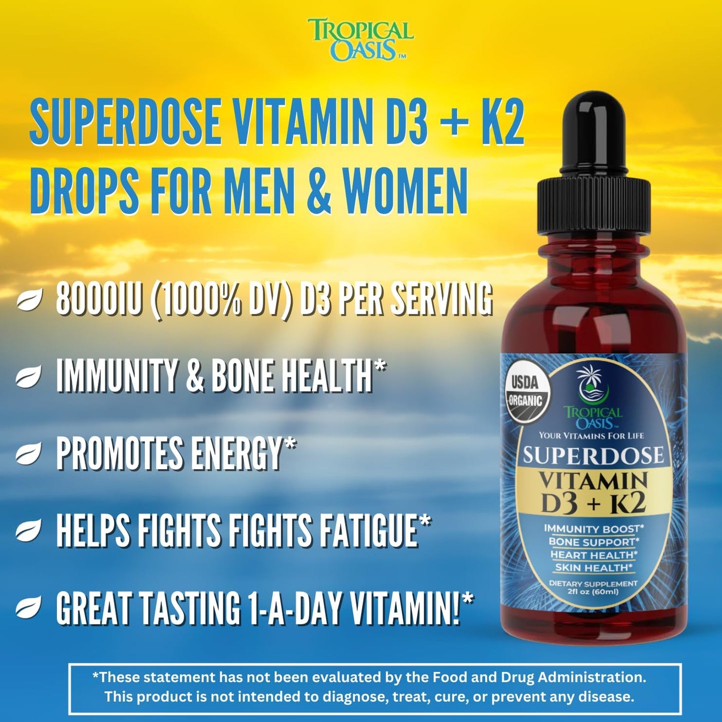 Organic Vitamin D3 + K2 Liquid Drops