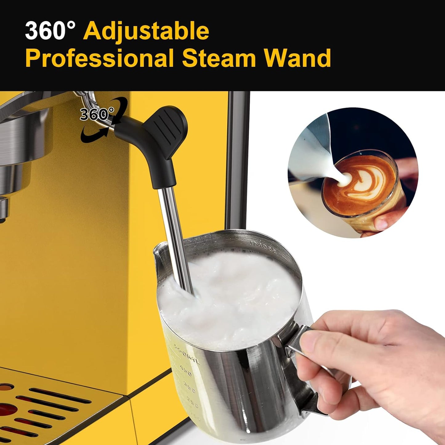 Espresso Machine 20 Bar, Professional Maker with Milk Frother Steam Wand. Free Pack Coffee