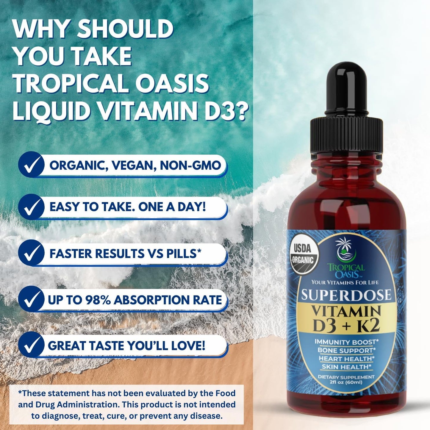 Organic Vitamin D3 + K2 Liquid Drops